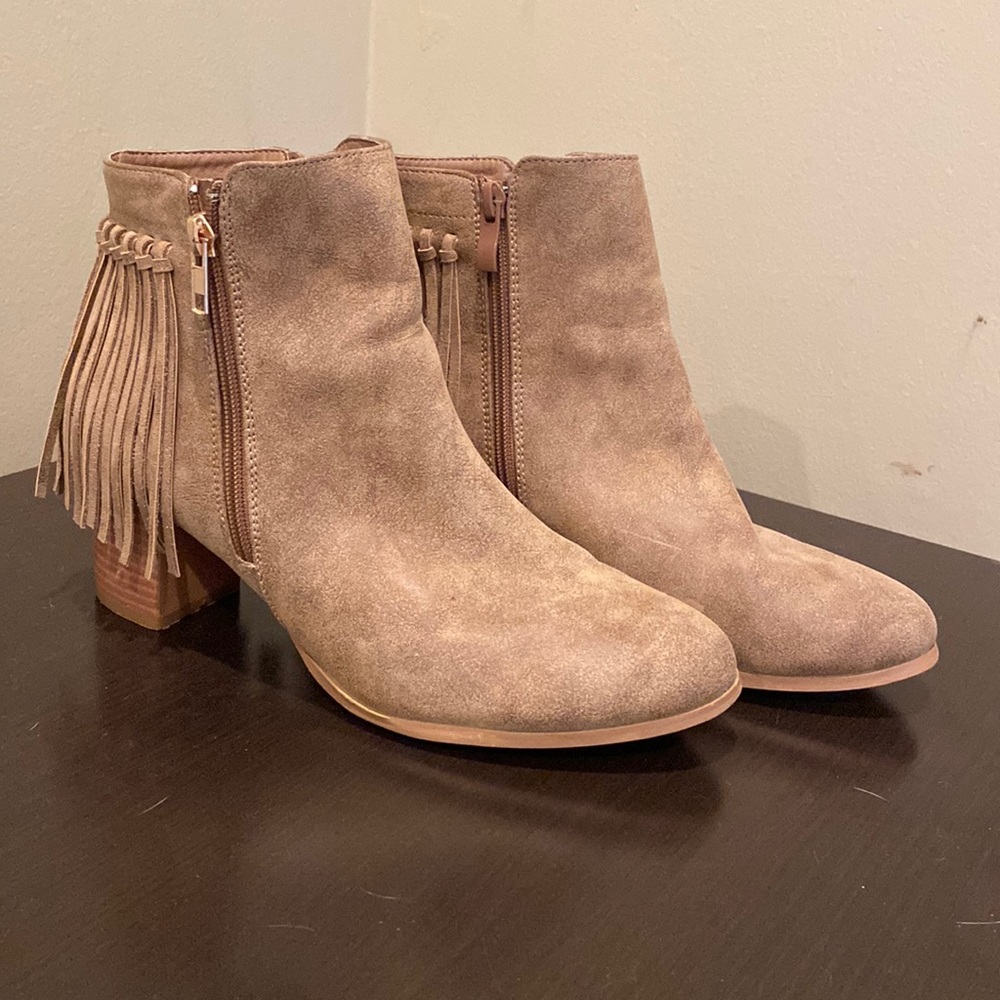 Brown fringe western ankle boots size 10